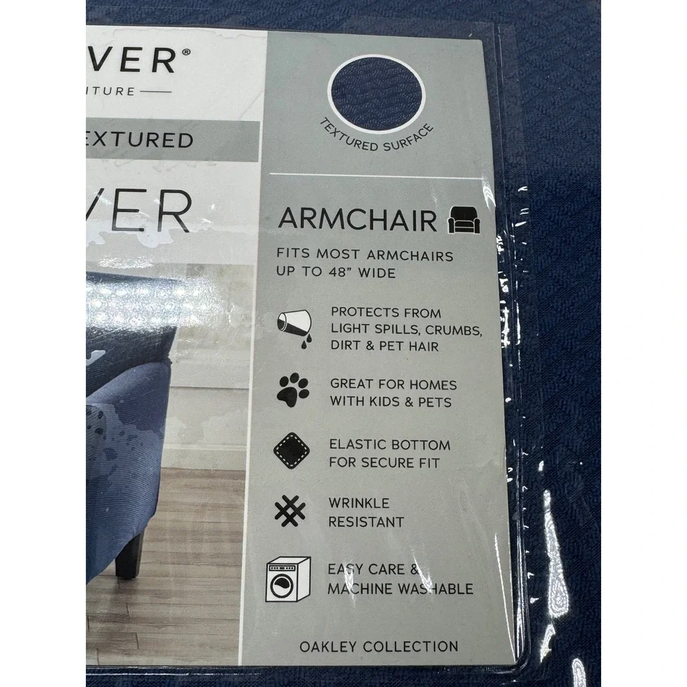 Sofa Saver Oakley Collection Stretch Armchair Slipcover Navy Blue WH300389